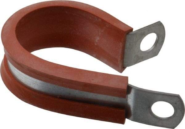Made in USA - 1" Pipe, 1" Rod, Cushion Clamp - Gray & Red, Galvanized Steel & Silcone Cushion - Industrial Tool & Supply