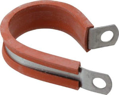 Made in USA - 1-1/4" Pipe, 1-1/4" Rod, Cushion Clamp - Gray & Red, Galvanized Steel & Silcone Cushion - Industrial Tool & Supply