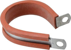 Made in USA - 1-1/2" Pipe, 1-1/2" Rod, Cushion Clamp - Gray & Red, Galvanized Steel & Silcone Cushion - Industrial Tool & Supply