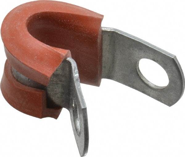 Made in USA - 1/4" Pipe, 1/4" Rod, Cushion Clamp - Gray & Red, Galvanized Steel & Silcone Cushion - Industrial Tool & Supply
