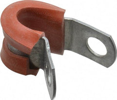 Made in USA - 1/4" Pipe, 1/4" Rod, Cushion Clamp - Gray & Red, Galvanized Steel & Silcone Cushion - Industrial Tool & Supply