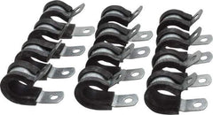 Made in USA - 1/2" Pipe, 1/2" Rod, Cushion Clamp - Gray & Black, Galvanized Steel & EPDM Cushion - Industrial Tool & Supply