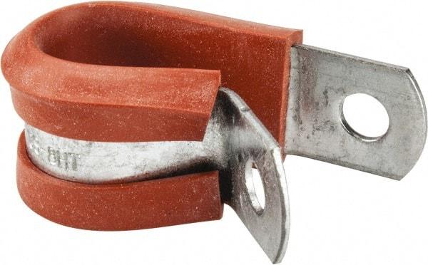 Made in USA - 1/2" Pipe, 1/2" Rod, Cushion Clamp - Gray & Red, Galvanized Steel & Silcone Cushion - Industrial Tool & Supply