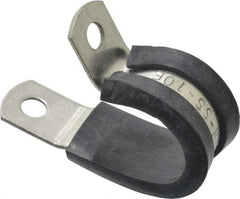 Made in USA - 5/8" Pipe, 5/8" Rod, Cushion Clamp - Gray & Black, Grade 304 Stainless Steel & EPDM Cushion - Industrial Tool & Supply