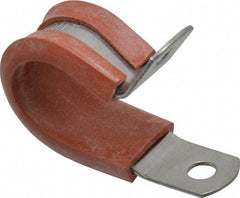 Made in USA - 5/8" Pipe, 5/8" Rod, Cushion Clamp - Gray & Red, Grade 304 Stainless Steel & Silicone Cushion - Industrial Tool & Supply