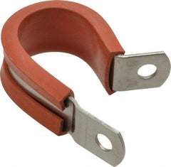 Made in USA - 3/4" Pipe, 3/4" Rod, Cushion Clamp - Gray & Red, Grade 304 Stainless Steel & Silicone Cushion - Industrial Tool & Supply