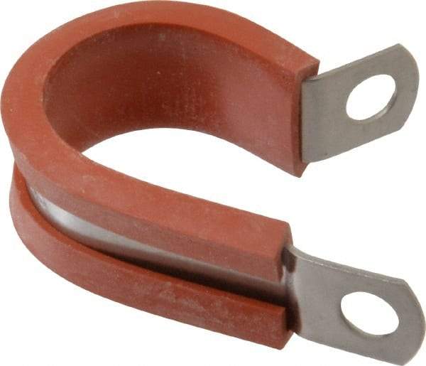 Made in USA - 7/8" Pipe, 7/8" Rod, Cushion Clamp - Gray & Red, Grade 304 Stainless Steel & Silicone Cushion - Industrial Tool & Supply