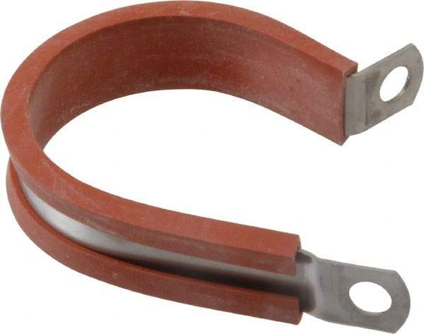 Made in USA - 1-1/2" Pipe, 1-1/2" Rod, Cushion Clamp - Gray & Red, Grade 304 Stainless Steel & Silicone Cushion - Industrial Tool & Supply