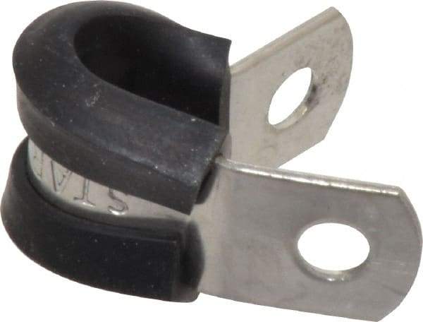 Made in USA - 1/4" Pipe, 1/4" Rod, Cushion Clamp - Gray & Black, Grade 304 Stainless Steel & EPDM Cushion - Industrial Tool & Supply