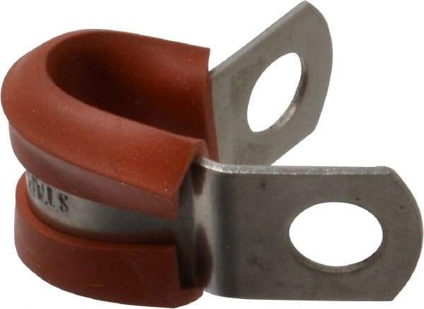Made in USA - 1/4" Pipe, 1/4" Rod, Cushion Clamp - Gray & Red, Grade 304 Stainless Steel & Silicone Cushion - Industrial Tool & Supply