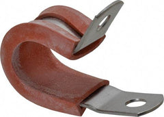 Made in USA - 1/2" Pipe, 1/2" Rod, Cushion Clamp - Gray & Red, Grade 304 Stainless Steel & Silicone Cushion - Industrial Tool & Supply