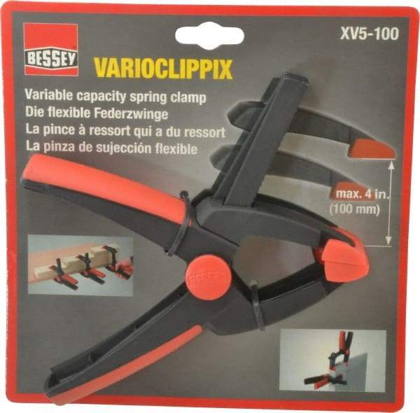 Bessey - 4" Jaw Opening Capacity, 2" Throat Depth, Single Variable Jaw, Spring Clamp - Plastic Body, Plastic Handle, Plastic Tip, 6-1/2" OAL - Industrial Tool & Supply