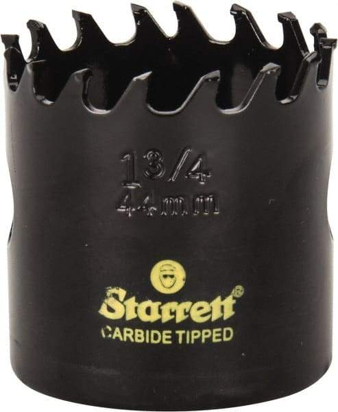 Starrett - 1-3/4" Diam, 1-5/8" Cutting Depth, Hole Saw - Carbide-Tipped Saw, Toothed Edge - Industrial Tool & Supply