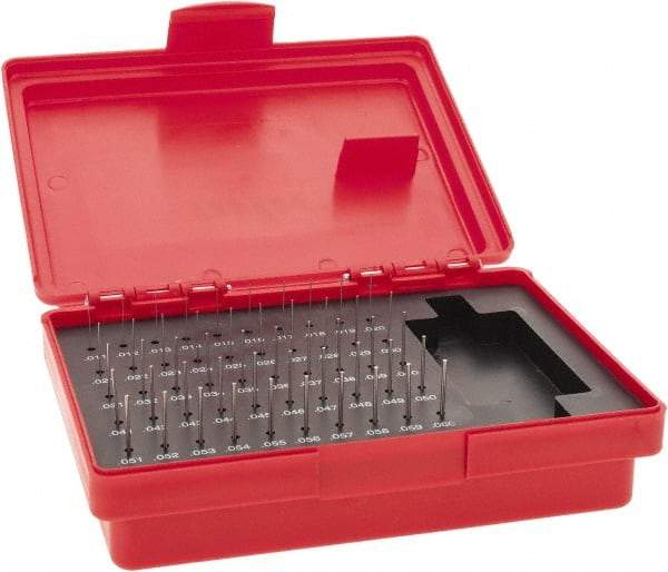 Value Collection - 50 Piece, 0.011 to 0.06 Inch Diameter Plug & Pin Gage Set - Minus 0.0002 Inch Tolerance, Class ZZ - Industrial Tool & Supply