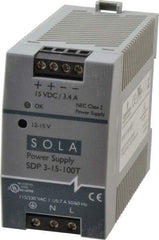 Sola/Hevi-Duty - 100 Watt, 4.2 to 3.4 Amp, 264 VAC, 375 VDC Input, 12 to 15 VDC Output, DIN Rail Power Supply - Screw Terminal Connection, 1 Output, 1.77 Inch Wide x 3.58 Inch Deep x 2.95 Inch High, Up to 86% Efficiency, 14 to 140°F, Green LED Display - Industrial Tool & Supply