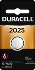 Duracell - Size 2025, Lithium, 1 Pack, Button & Coin Cell Battery - 3 Volts, Flat Terminal, CR2025 - Industrial Tool & Supply