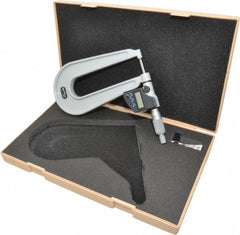 Mitutoyo - 0 to 1 Inch Range, 0.0001 Inch Resolution, Deep Throat, IP65 Electronic Outside Micrometer - 0.0002 Inch Accuracy, 6.3 Inch Throat, Ratchet Stop Thimble, Carbide Face, SR44 Battery, Data Output, Includes Plastic Case - Industrial Tool & Supply