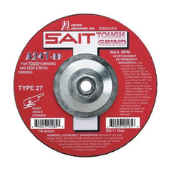 Sait - 24 Grit, 4-1/2" Wheel Diam, 1/4" Wheel Thickness, Type 27 Depressed Center Wheel - Aluminum Oxide, Resinoid Bond, T Hardness, 13,300 Max RPM, Compatible with Angle Grinder - Industrial Tool & Supply
