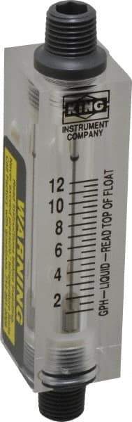 King - 1/4" FNPT Port Block Style, Inline Flowmeter - 100 Max psi, 12 GPH, Acrylic - Industrial Tool & Supply