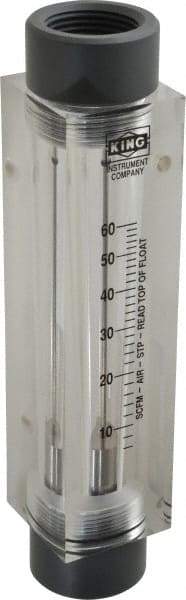 King - 1" FNPT Port Block Style, Inline Flowmeter - 125 Max psi, 60 SCFM, Acrylic - Industrial Tool & Supply