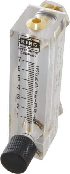 King - 1/4" F Port Block Style Panel Mount Flowmeter - 100 Max psi, 7 GPH, Acrylic - Industrial Tool & Supply