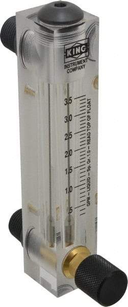 King - 1/2" M Port Block Style Panel Mount Flowmeter - 100 Max psi, 3.5 GPM, Acrylic - Industrial Tool & Supply