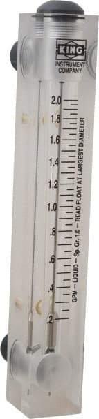 King - 1/2" M Port Block Style Panel Mount Flowmeter - 100 Max psi, 2 GPM, Acrylic - Industrial Tool & Supply