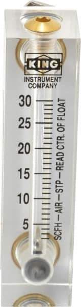 King - 1/4" FNPT Port Block Style, Panel Mount Flowmeter - 125 Max psi, 30 SCFH, Acrylic - Industrial Tool & Supply