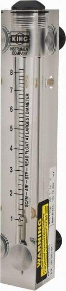 King - 1/2" M Port Block Style, Panel Mount Flowmeter - 125 Max psi, 8.2 SCFM, Acrylic - Industrial Tool & Supply