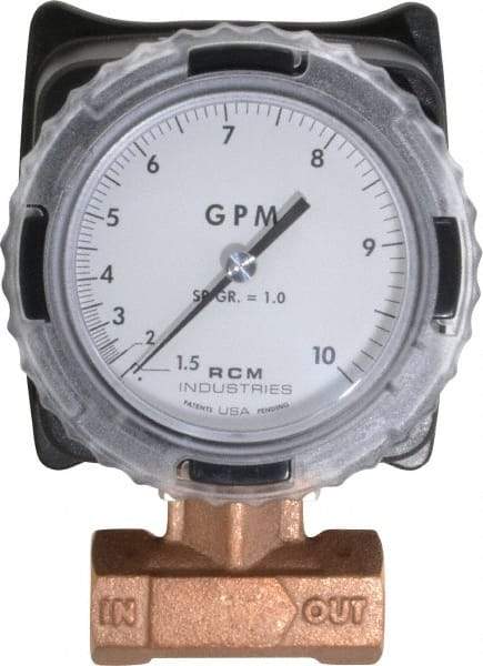 Made in USA - 3/4" NPT Port RCM Industries Flo-Gage Flowmeter - 180 Max psi, 1.5 to 10 GPM, Bronze - Industrial Tool & Supply