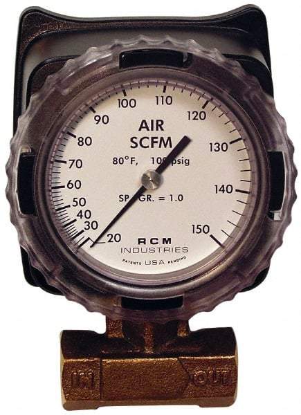 Made in USA - 3/4" NPT Port RCM Industries Flo-Gage Flowmeter - 180 Max psi, Bronze - Industrial Tool & Supply