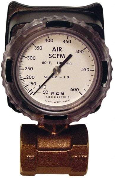 Made in USA - 1-1/2" NPT Port RCM Industries Flo-Gage Flowmeter - 180 Max psi, Bronze - Industrial Tool & Supply