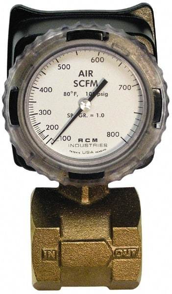 Made in USA - 2" NPT Port RCM Industries Flo-Gage Flowmeter - 180 Max psi, Bronze - Industrial Tool & Supply