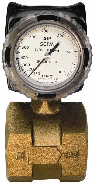 Made in USA - 3" NPT Port RCM Industries Flo-Gage Flowmeter - 180 Max psi, Bronze - Industrial Tool & Supply