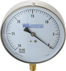WGTC - 4-1/2" Dial, 1/4 Thread, 30-0 Scale Range, Pressure Gauge - Lower Connection Mount, Accurate to 1% of Scale - Industrial Tool & Supply