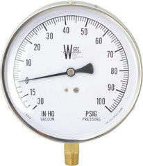 WGTC - 4-1/2" Dial, 1/4 Thread, 30-0-100 Scale Range, Pressure Gauge - Lower Connection Mount, Accurate to 1% of Scale - Industrial Tool & Supply