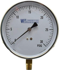 WGTC - 4-1/2" Dial, 1/4 Thread, 0-30 Scale Range, Pressure Gauge - Lower Connection Mount, Accurate to 1% of Scale - Industrial Tool & Supply