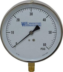 WGTC - 4-1/2" Dial, 1/4 Thread, 0-60 Scale Range, Pressure Gauge - Lower Connection Mount, Accurate to 1% of Scale - Industrial Tool & Supply
