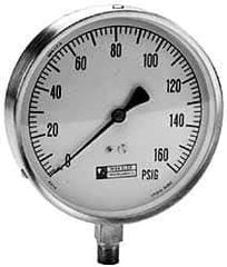 WGTC - 4-1/2" Dial, 1/4 Thread, 30-0-150 Scale Range, Pressure Gauge - Lower Connection Mount, Accurate to 1% of Scale - Industrial Tool & Supply