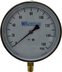WGTC - 4-1/2" Dial, 1/4 Thread, 0-160 Scale Range, Pressure Gauge - Lower Connection Mount, Accurate to 1% of Scale - Industrial Tool & Supply