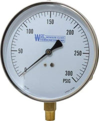WGTC - 4-1/2" Dial, 1/4 Thread, 0-300 Scale Range, Pressure Gauge - Lower Connection Mount, Accurate to 1% of Scale - Industrial Tool & Supply