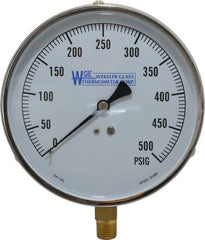 WGTC - 4-1/2" Dial, 1/4 Thread, 0-500 Scale Range, Pressure Gauge - Lower Connection Mount, Accurate to 1% of Scale - Industrial Tool & Supply