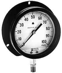 Made in USA - 3-1/2" Dial, 1/4 Thread, 0-200 Scale Range, Pressure Gauge - Lower Connection Mount, Accurate to 1% of Scale - Industrial Tool & Supply