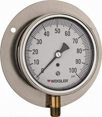 Made in USA - 3-1/2" Dial, 1/4 Thread, 0-100 Scale Range, Pressure Gauge - Lower Connection Mount, Accurate to 1% of Scale - Industrial Tool & Supply