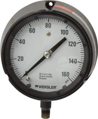 Made in USA - 4-1/2" Dial, 1/4 Thread, 0-160 Scale Range, Pressure Gauge - Lower Connection Mount, Accurate to 1% of Scale - Industrial Tool & Supply