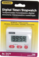 General - Minute Second Count Up and Down Timer - White - Industrial Tool & Supply