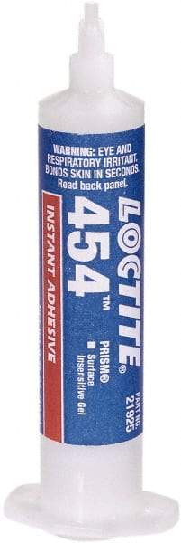 Loctite - 0.35 oz Syringe Clear Instant Adhesive - Series 454, 15 sec Working Time, 24 hr Full Cure Time, Bonds to Plastic & Rubber - Industrial Tool & Supply