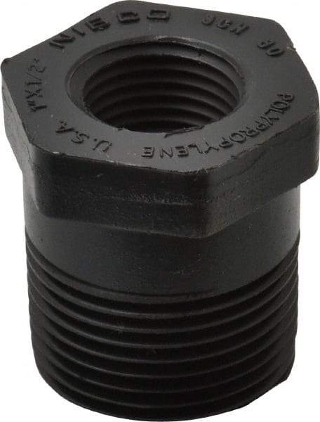NIBCO - 1 x 1/2" Polypropylene Plastic Pipe Flush Reducer Bushing - Schedule 80, MPT x FPT End Connections - Industrial Tool & Supply