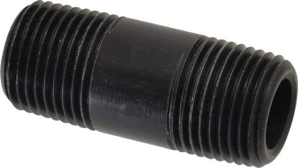 NIBCO - 1/2" Pipe, 2" Long Polypropylene Threaded Plastic Pipe Nipple - Schedule 80, Black - Industrial Tool & Supply