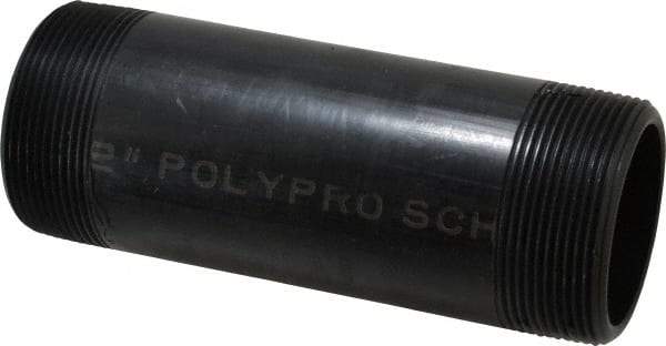 NIBCO - 2" Pipe, 6" Long Polypropylene Threaded Plastic Pipe Nipple - Schedule 80, Black - Industrial Tool & Supply